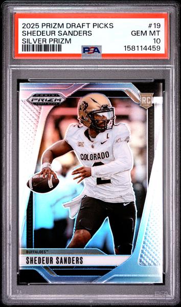 Shedeur Sanders 2025 Panini Prizm Draft Picks Silver Prizm #19 PSA 10-1