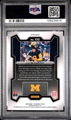 JJ McCarthy 2024 Panini Prizm Draft Picks Red Ice #132 PSA 10-2
