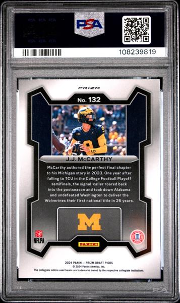 JJ McCarthy 2024 Panini Prizm Draft Picks Red Ice #132 PSA 10-2