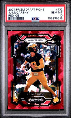 JJ McCarthy 2024 Panini Prizm Draft Picks Red Ice #132 PSA 10-1