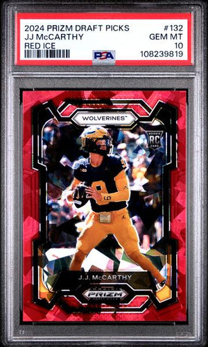 JJ McCarthy 2024 Panini Prizm Draft Picks Red Ice #132 PSA 10