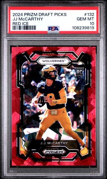 JJ McCarthy 2024 Panini Prizm Draft Picks Red Ice #132 PSA 10-1