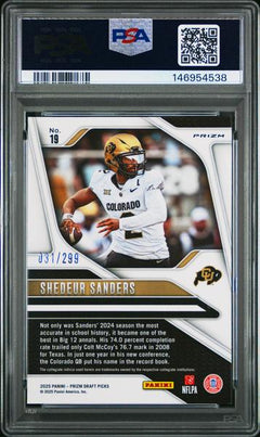 Shedeur Sanders 2025 Panini Prizm Draft Picks Blue Wave 31/299 #19 PSA 10-2