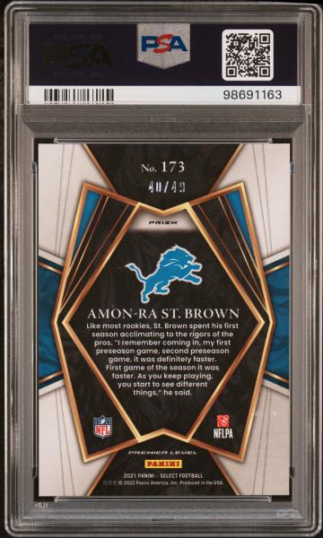 Amon-Ra St. Brown 2021 Panini Select Red Disco Prizm 40/49 #173 PSA 8-2