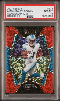 Amon-Ra St. Brown 2021 Panini Select Red Disco Prizm 40/49 #173 PSA 8-1
