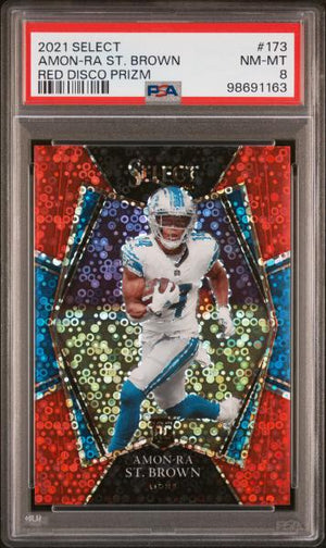 Amon-Ra St. Brown 2021 Panini Select Red Disco Prizm 40/49 #173 PSA 8