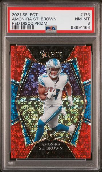 Amon-Ra St. Brown 2021 Panini Select Red Disco Prizm 40/49 #173 PSA 8-1
