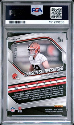 Carson Schwesinger 2025 Panini Prizm Purple Ice 178/225 #384 PSA 10-2