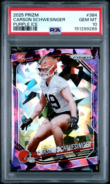 Carson Schwesinger 2025 Panini Prizm Purple Ice 178/225 #384 PSA 10