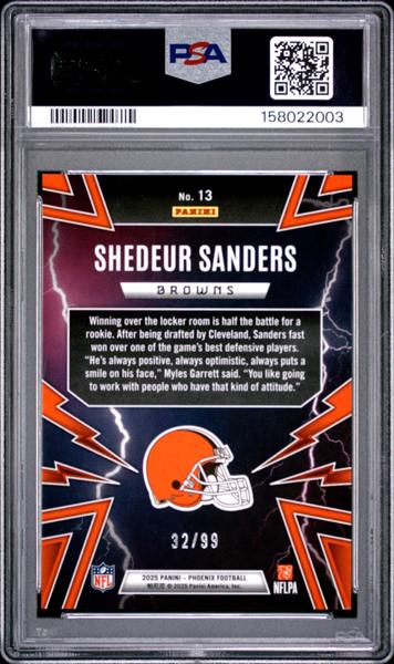 Shedeur Sanders 2025 Panini Phoenix Thunderbirds Silver Seismic 32/99 #13 PSA 9-2