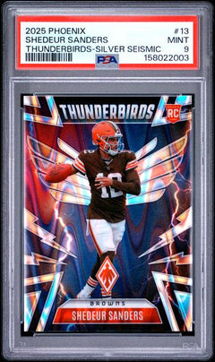 Shedeur Sanders 2025 Panini Phoenix Thunderbirds Silver Seismic 32/99 #13 PSA 9-1