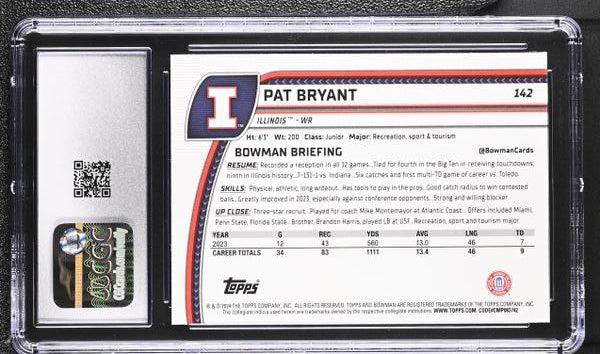 Pat Bryant 2024 Bowman University Sapphire #142 CGC 10-2