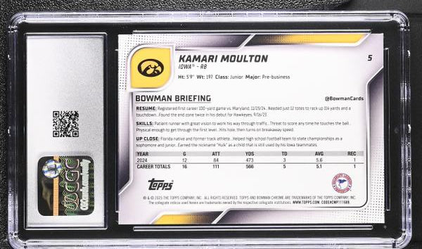 Kamari Moulton 2025 Bowman University Sapphire #5 CGC 10