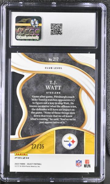 T.J. Watt Blue & Orange Die-Cut 2023 Select #217 CGC 9-2