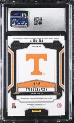 Dylan Sampson Orange Pulsar 28/35 2025 Prizm Draft Picks Autographs #DPA-DSN CGC 9 Auto 9-2