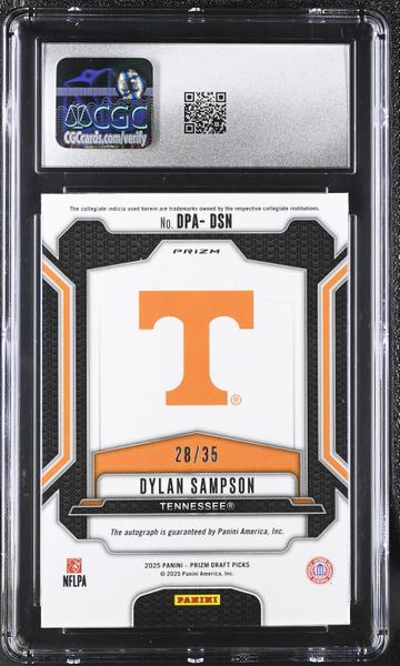 Dylan Sampson Orange Pulsar 28/35 2025 Prizm Draft Picks Autographs #DPA-DSN CGC 9 Auto 9-2