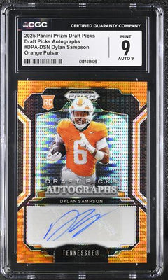 Dylan Sampson Orange Pulsar 28/35 2025 Prizm Draft Picks Autographs #DPA-DSN CGC 9 Auto 9-1