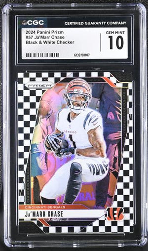 Ja'Marr Chase Black & White Checker 2024 Prizm #57 CGC 10