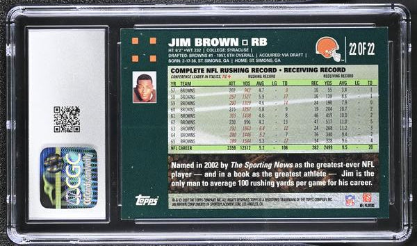 Jim Brown Turn Back The Clock 2007 Topps #22 CGC 10