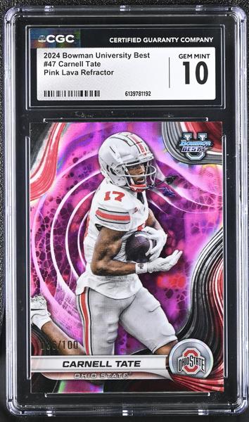 Carnell Tate Pink Lava Refractor 36/100 2024 Bowman University Best #47 CGC 10-1