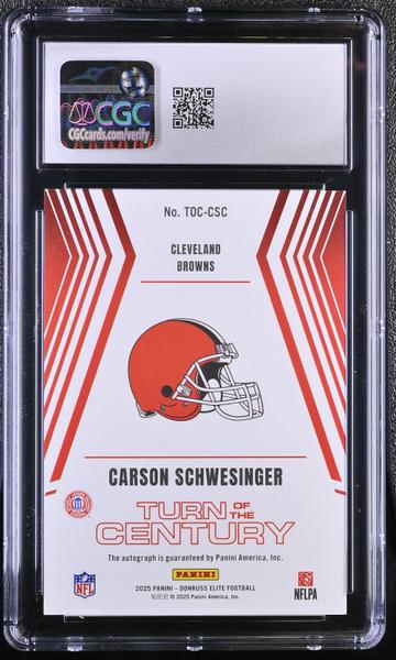Carson Schwesinger 2025 Donruss Elite Turn of the Century Autographs 112/499 #TOC-CSC CGC 9 Auto 10-2