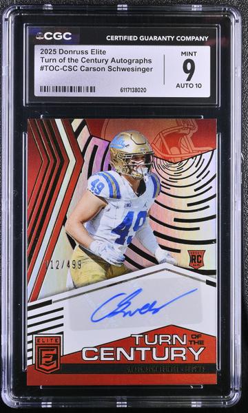 Carson Schwesinger 2025 Donruss Elite Turn of the Century Autographs 112/499 #TOC-CSC CGC 9 Auto 10-1