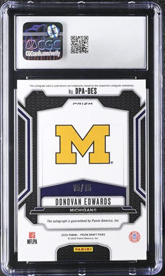 Donovan Edwards Gold Shimmer 15/15 2025 Prizm Draft Picks Autographs #DPA-DES CGC 10 Auto 10-2