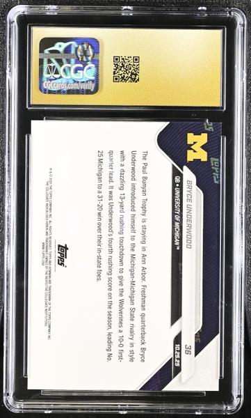 Bryce Underwood 2025-26 Bowman U Now #36 CGC Pristine 10-2