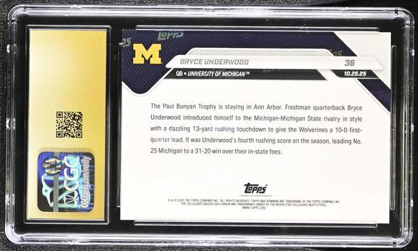 Bryce Underwood 2025-26 Bowman U Now #36 CGC Pristine 10