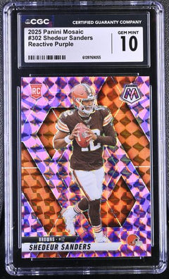 Shedeur Sanders Reactive Purple 2025 Mosaic #302 CGC 10-1