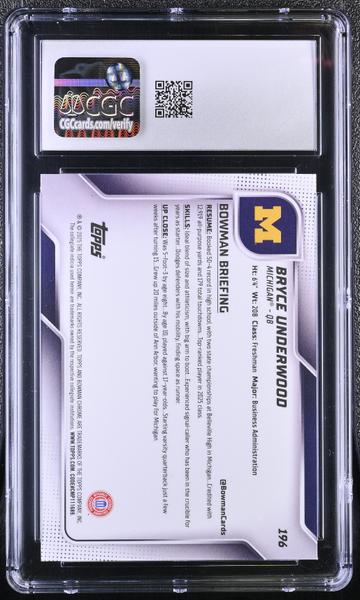 Bryce Underwood X-Fractor 2025 Bowman University Chrome #196 CGC 10-2