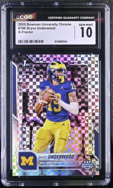 Bryce Underwood X-Fractor 2025 Bowman University Chrome #196 CGC 10-1