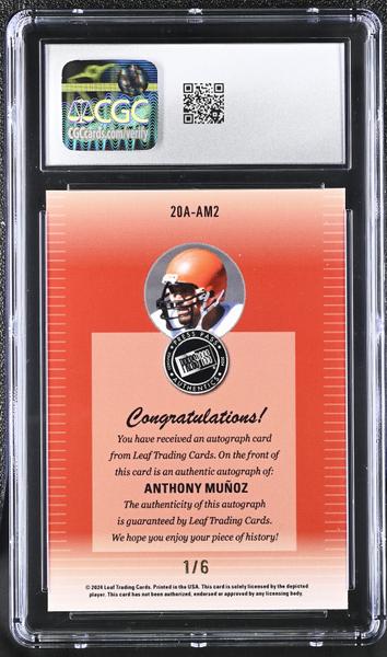 Anthony Munoz Black Shimmer 2024 Collective '00 Press Pass Autographs #20A-AM2 CGC 10 Auto 9-2