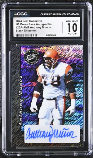 Anthony Munoz Black Shimmer 2024 Collective '00 Press Pass Autographs #20A-AM2 CGC 10 Auto 9
