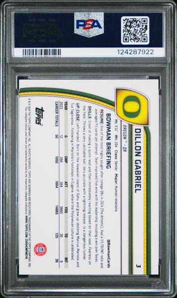 Dillon Gabriel 2024 Bowman University Chrome Sapphire #3 PSA 10-2