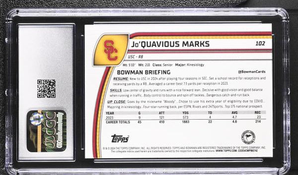 Jo'Quavious Marks 2024 Bowman University Sapphire #102 CGC 10-2