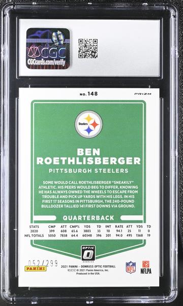 Ben Roethlisberger Aqua 52/299 2021 Optic #148 CGC 10-2