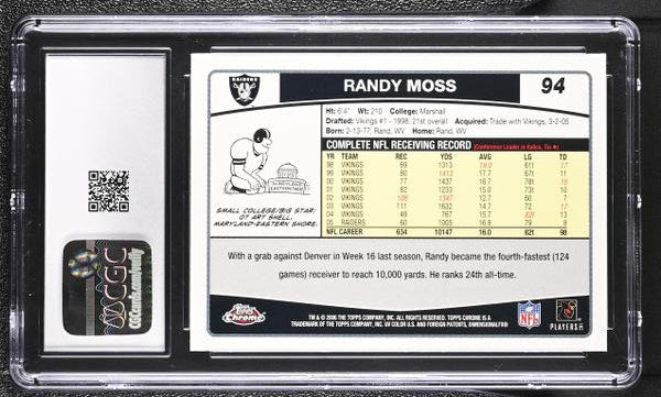 Randy Moss 2006 Topps Chrome #94 CGC 10-2