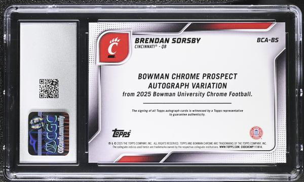 Brendan Sorsby 2025 Bowman University Chrome Prospect Autographs #BCA-BS CGC 10 Auto 10-2