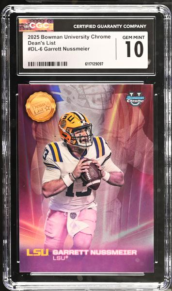 Garrett Nussmeier 2025 Bowman University Chrome Dean's List #DL-6 CGC 10-1