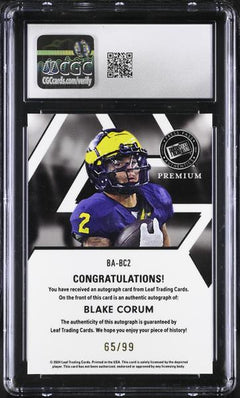 Blake Corum 2024 Press Pass Premium Autographs #BA-BC2 CGC 9.5 Auto 9-2