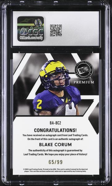 Blake Corum 2024 Press Pass Premium Autographs #BA-BC2 CGC 9.5 Auto 9-2