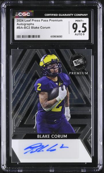 Blake Corum 2024 Press Pass Premium Autographs #BA-BC2 CGC 9.5 Auto 9