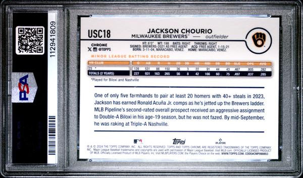 Jackson Chourio 2024 Topps Chrome Update SP #USC18 PSA 9-2