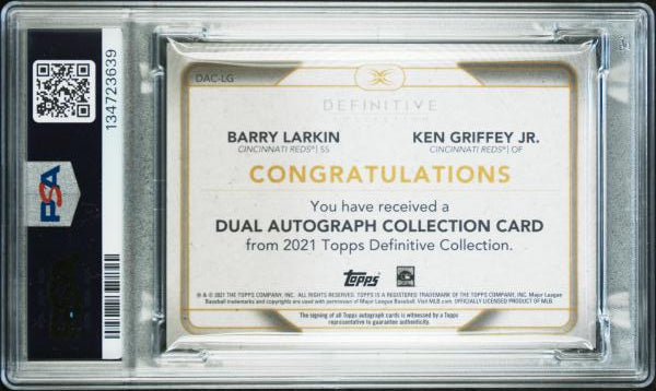 Barry Larkin/Ken Griffey Jr. 2021 Topps Definitive Dual Autograph Collection 5/35 #DAC-LG PSA 10-2