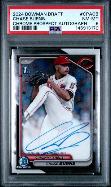 Chase Burns 2024 Bowman Draft Chrome Prospect Autographs #CPACB PSA 8-1