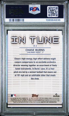 Chase Burns 2024 Bowman Draft In Tune Gold Refractor 38/50 #IT2 PSA 8-2