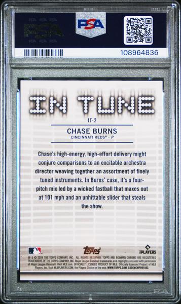 Chase Burns 2024 Bowman Draft In Tune Gold Refractor 38/50 #IT2 PSA 8-2