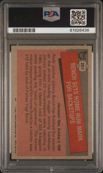Johnny Bench 1981 Topps #201 PSA 10-2