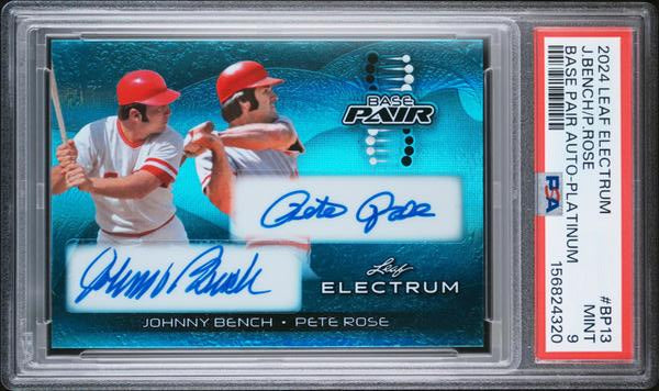 Johnny Bench / Pete Rose 2024 Leaf Electrum Base Pair Platinum Auto 10/20 #BP13 PSA 9-1